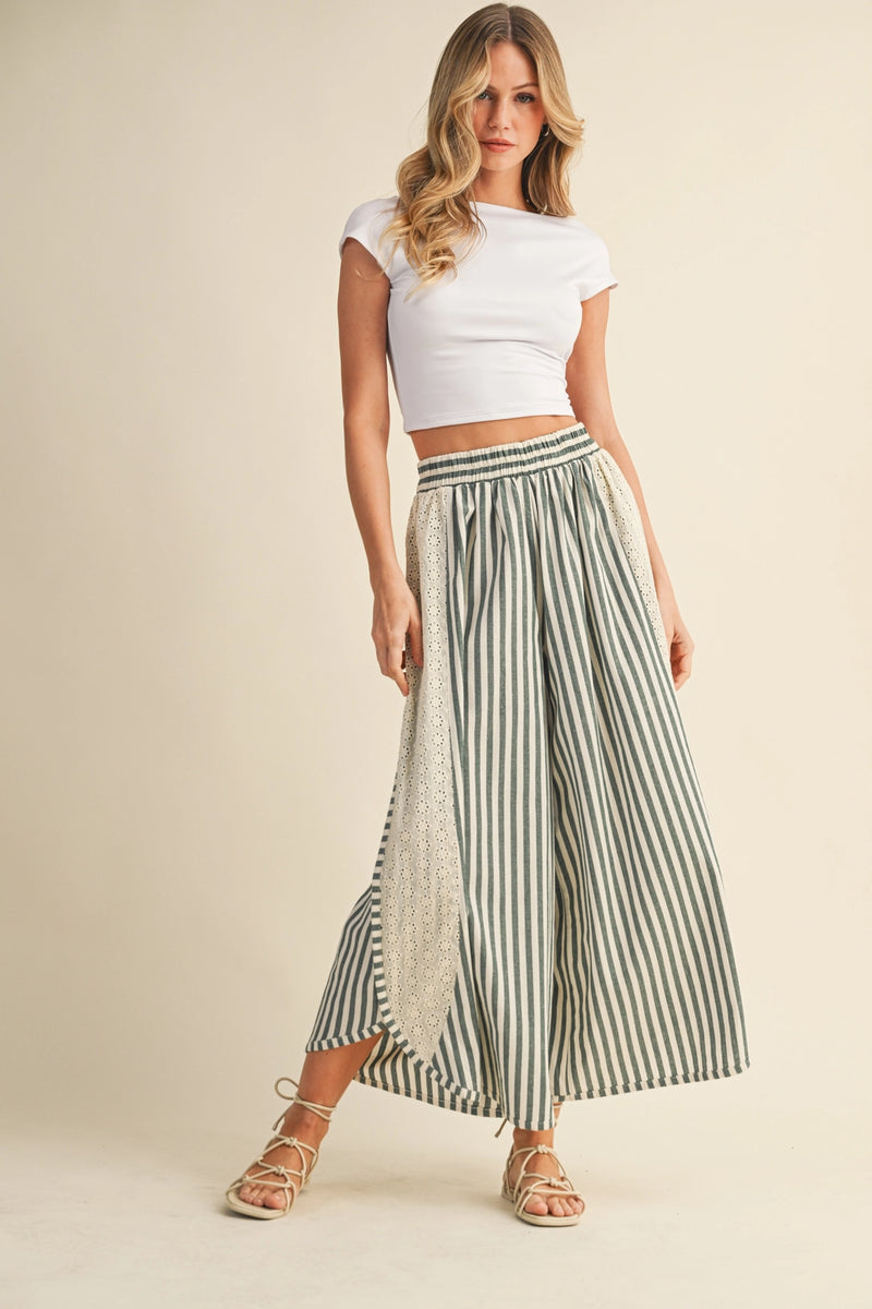 Striped Dolphin Hem Wide Pants