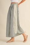 Striped Dolphin Hem Wide Pants