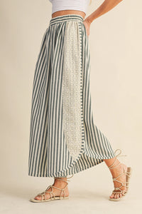 Striped Dolphin Hem Wide Pants