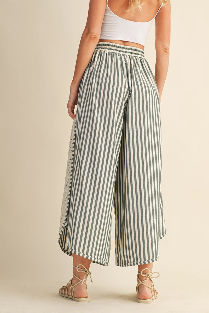 Striped Dolphin Hem Wide Pants