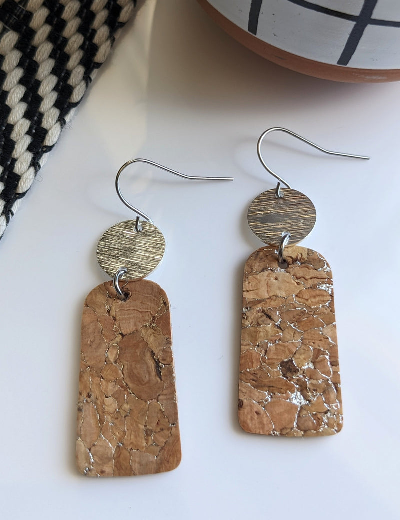 Silvered  Bar Cork Earrings