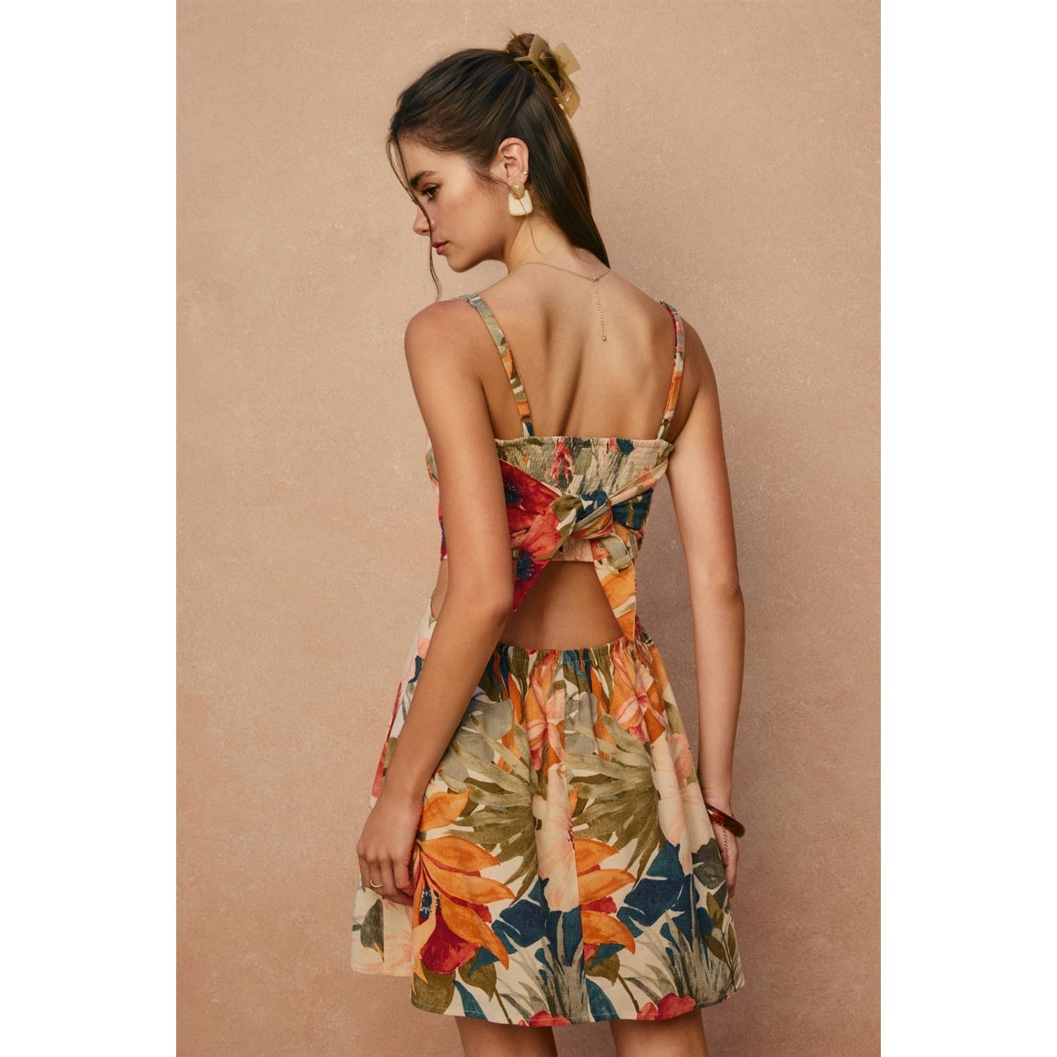 Tropical Floral Cutout Mini Dress (1)
