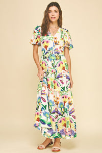 Floral Puff Sleeve  Maxi Dress