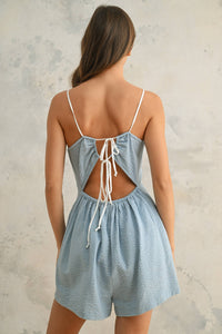 CRINKLED FABRIC ROMPER WITH CONTRAST STRAP