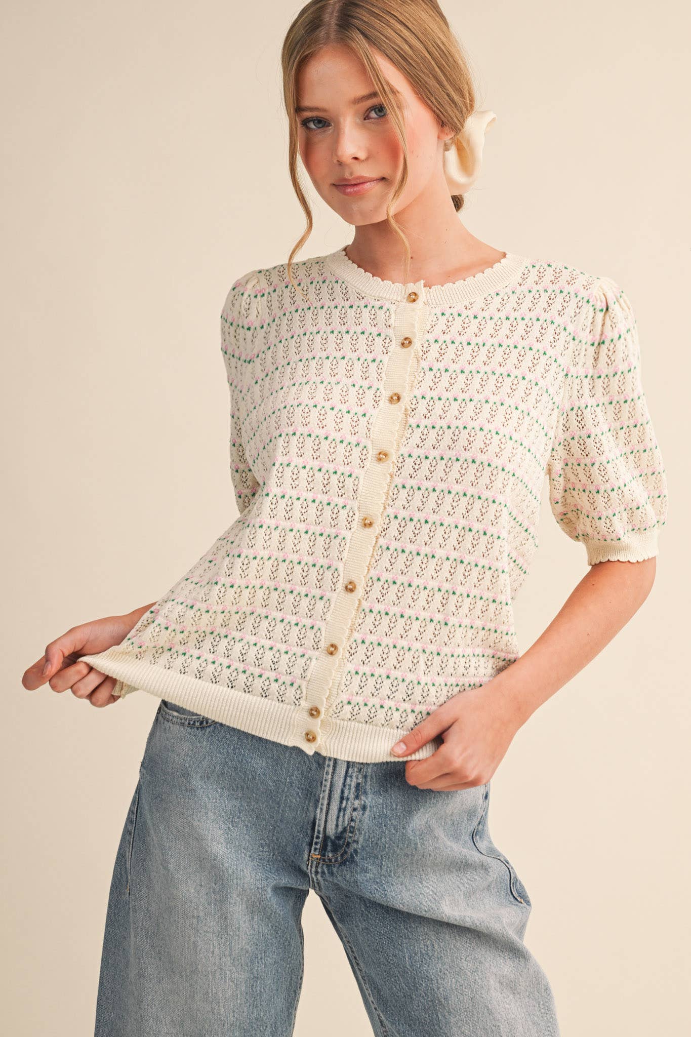 Puff Sleeve Button Down Sweater