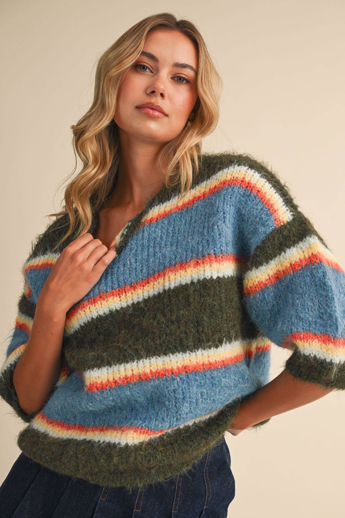 Striped Elbow Sleeve Sweater