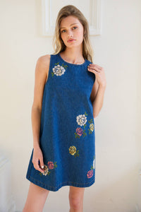 Floral Embroidered Denim Dress