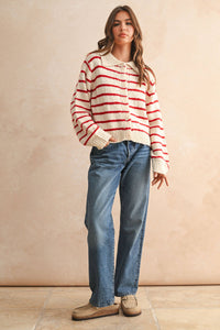 BUTTONDOWN STRIPED KNITTED CARDIGAN