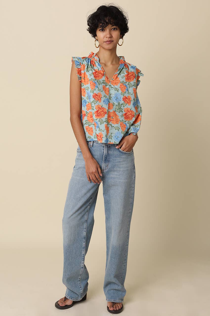 Riya Floral Ruffle Sleeve Blouse