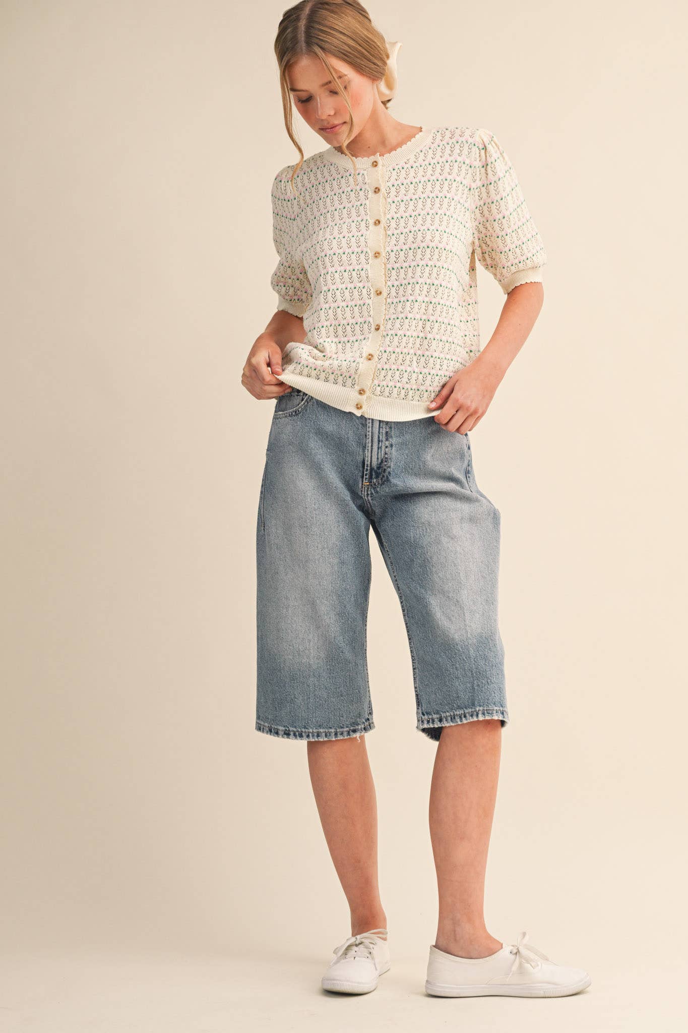 Puff Sleeve Button Down Sweater