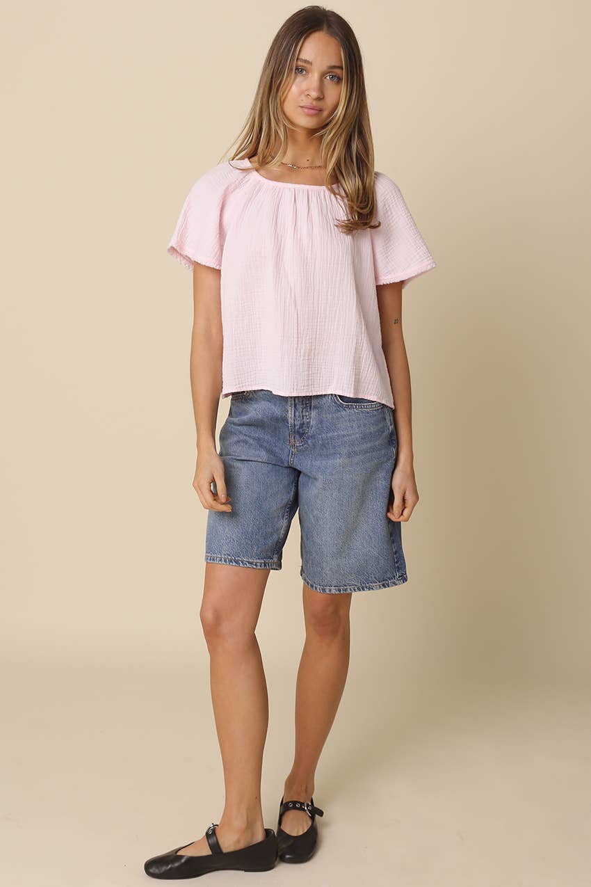 Melina Gathered Short-Sleeve Blouse