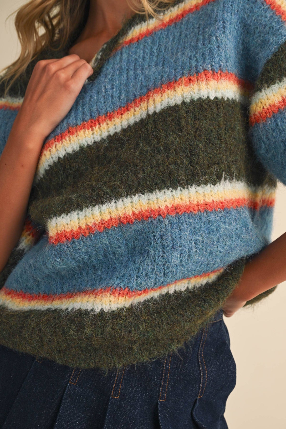 Striped Elbow Sleeve Sweater