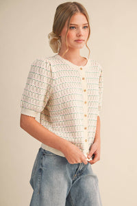 Puff Sleeve Button Down Sweater