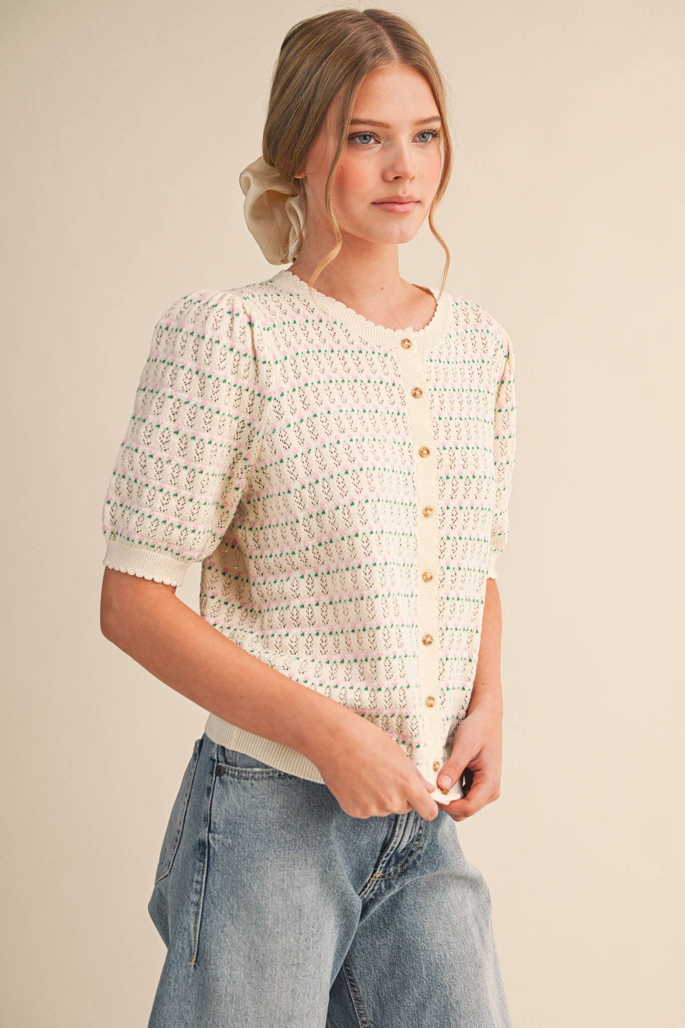 Puff Sleeve Button Down Sweater