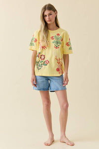 Sun Graphic Tee with Embroidery