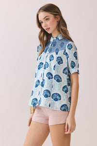 Shell Print Button Down Top