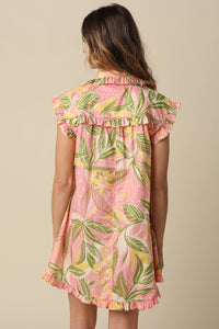 Nicole Tropical Ruffle Hem Shirt Dress