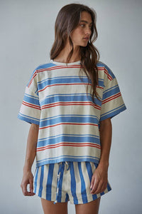 Multi Striped Short Sleeve Top