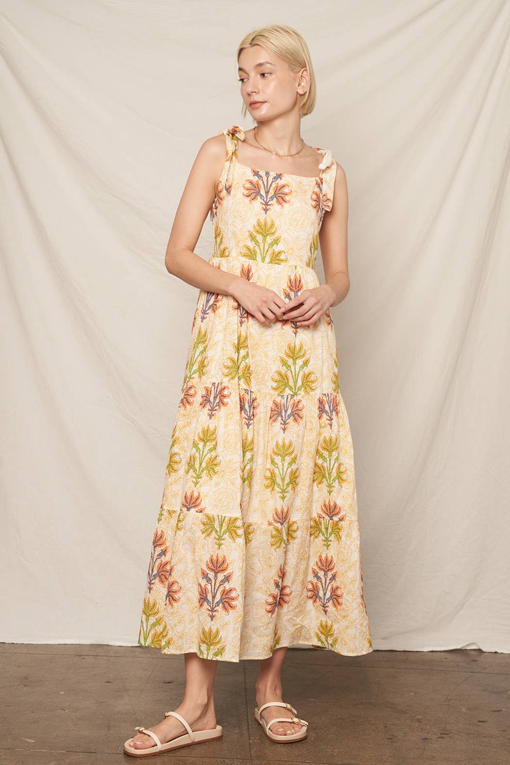 Block Print Tiered Maxi Dress