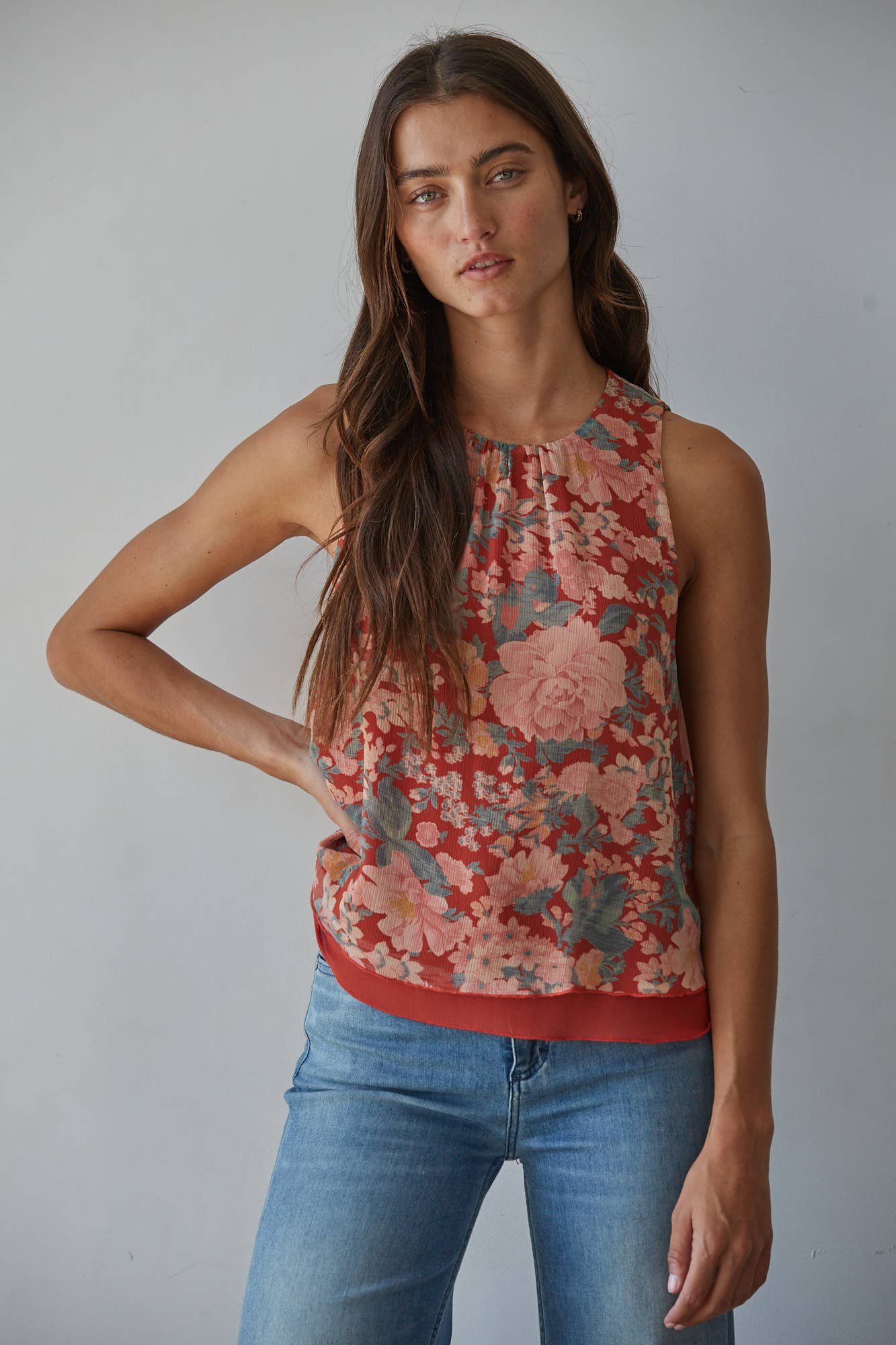 Rust Print Sleeveless Top