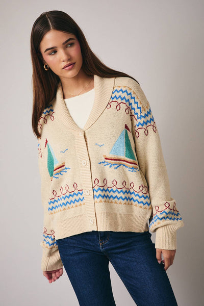 Yacht Oversized Cardigan – Linen & Waves