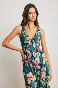Tropical Front Knot Maxi Dress