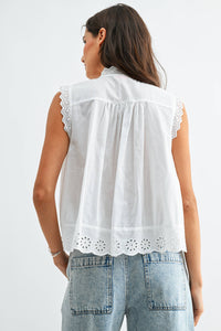 Broderie Sleeveless Cotton Blouse