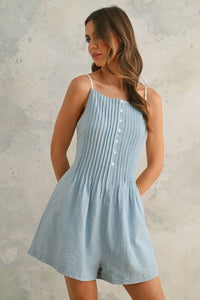 CRINKLED FABRIC ROMPER WITH CONTRAST STRAP