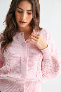 Washed Pink Cable Knit Cardigan