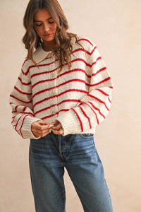 BUTTONDOWN STRIPED KNITTED CARDIGAN