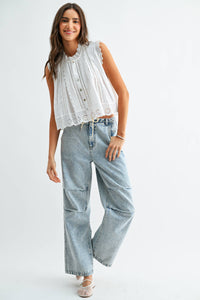 Broderie Sleeveless Cotton Blouse