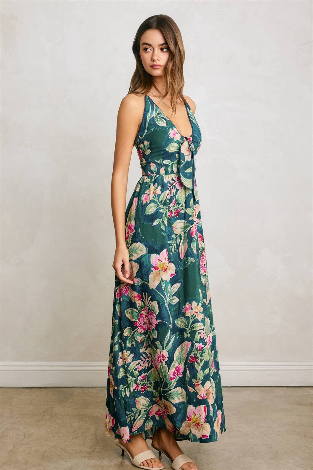 Tropical Front Knot Maxi Dress