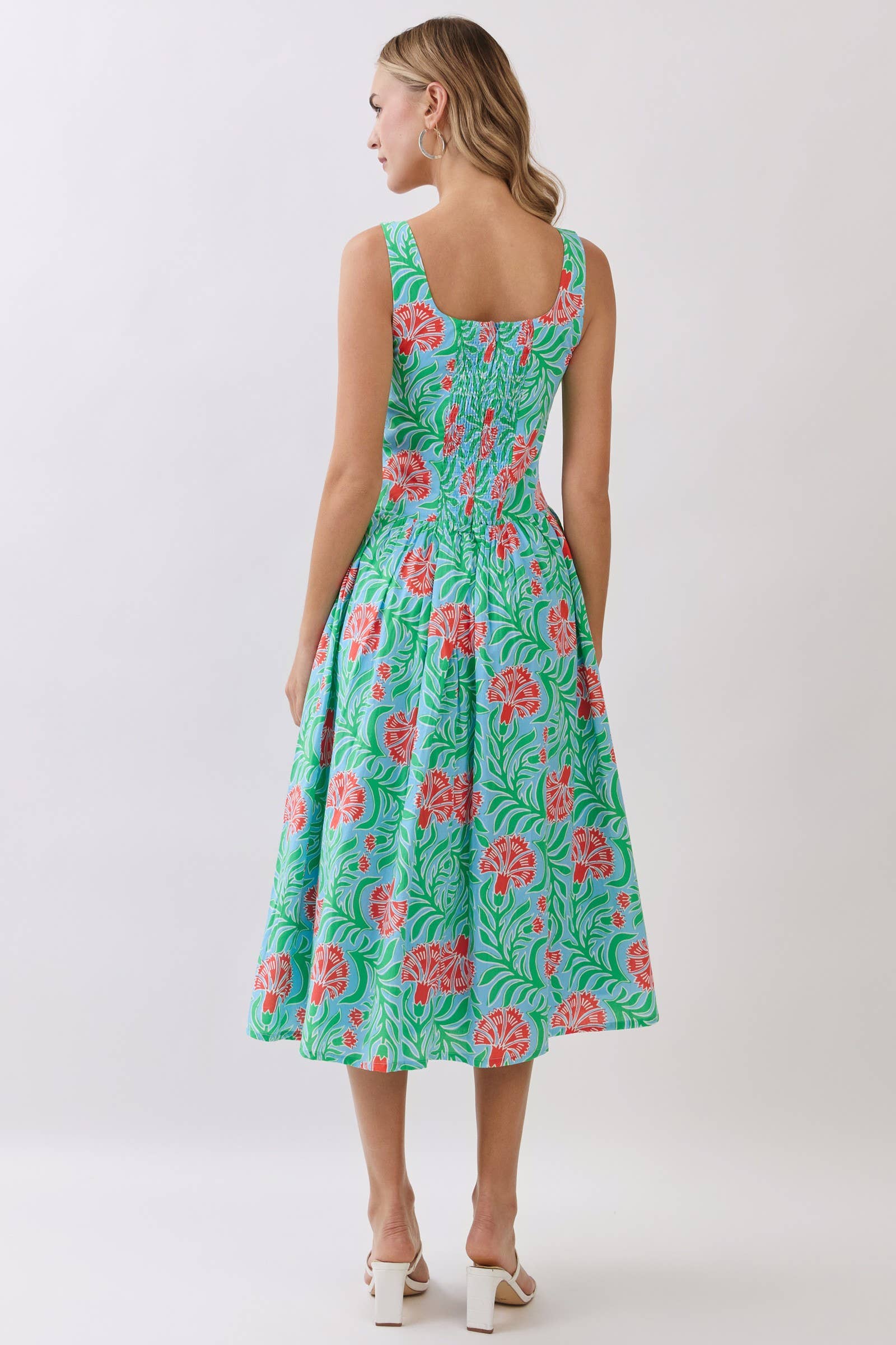Tropical Floral Print Midi Dress
