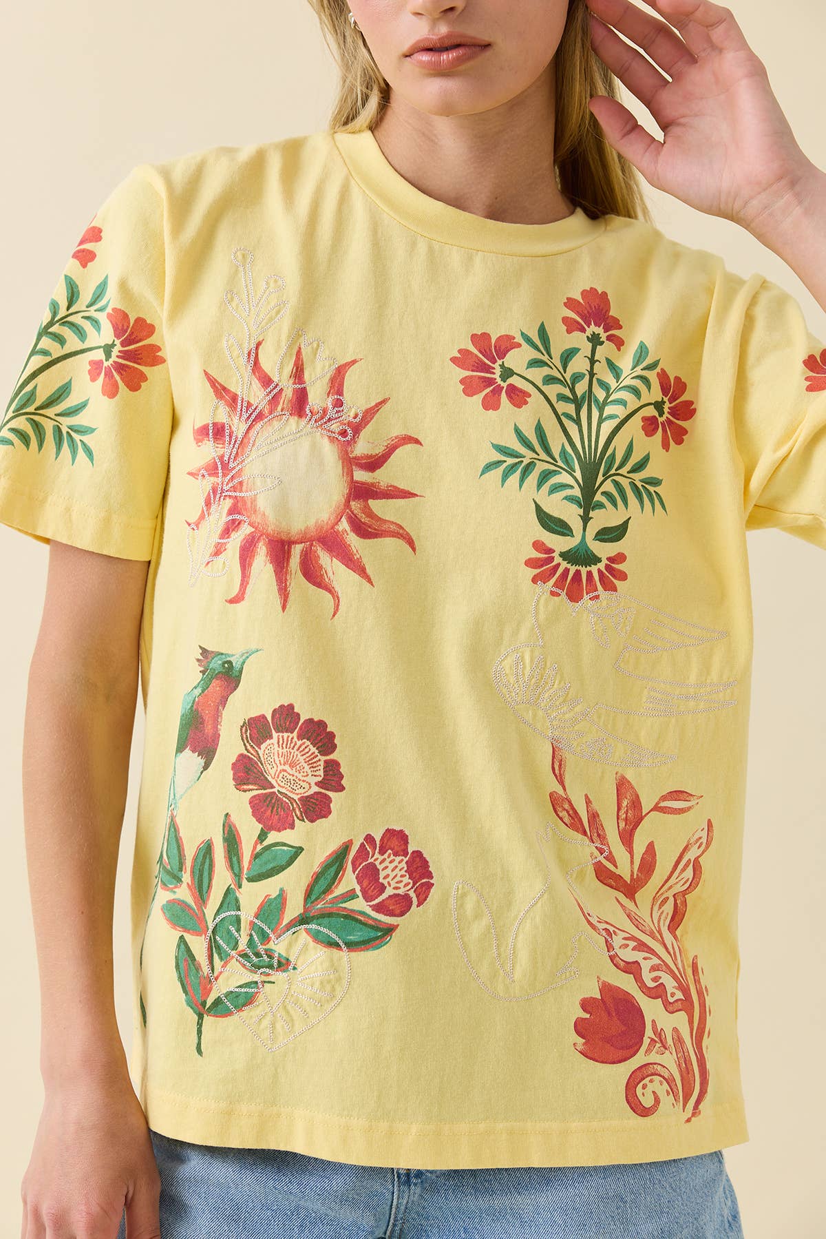 Sun Graphic Tee with Embroidery