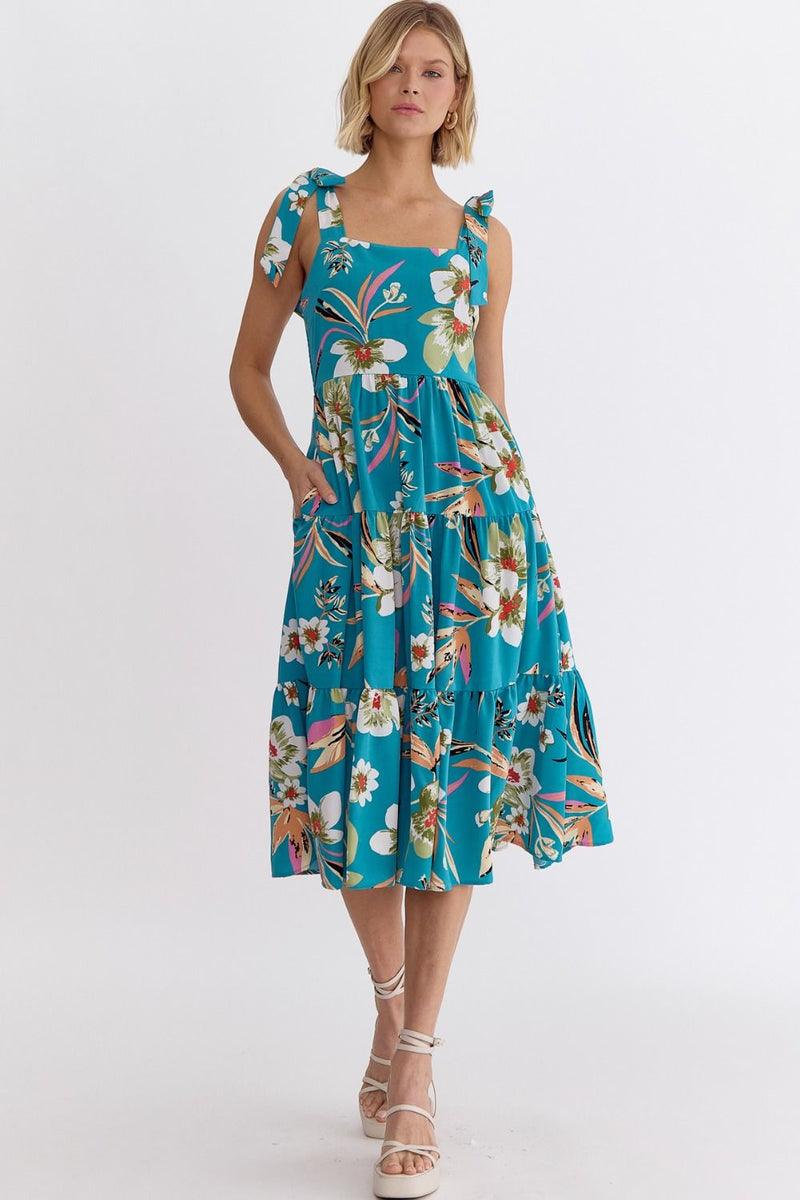 Turquoise Tropical Maxi Dress