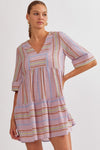 Colorblock Striped Dress in Pink