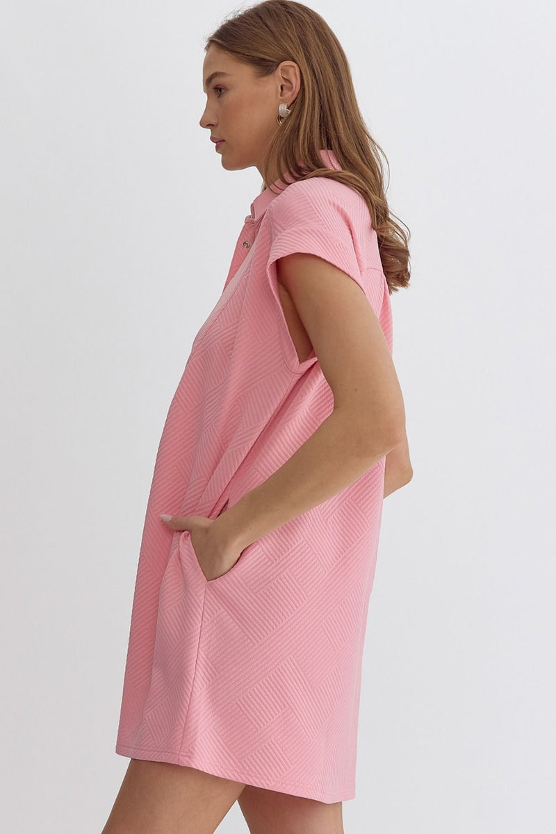 Pink Casual Textured Dress in Pink