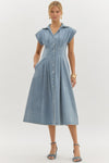 Light Denim Pintuck Midi Dress