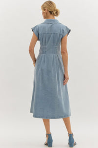 Light Denim Pintuck Midi Dress