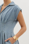 Light Denim Pintuck Midi Dress