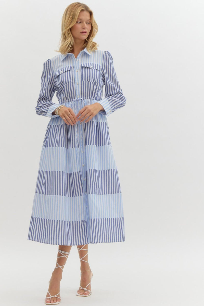 Color Block Striped Midi Dress