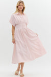 Pink Stripe Pintuck Midi Dress