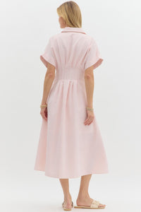 Pink Stripe Pintuck Midi Dress