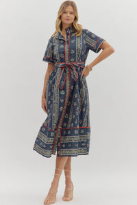 Linear Ruffle Neck Dress