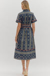 Linear Ruffle Neck Dress