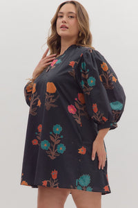 Fall Block Print Mini Dress