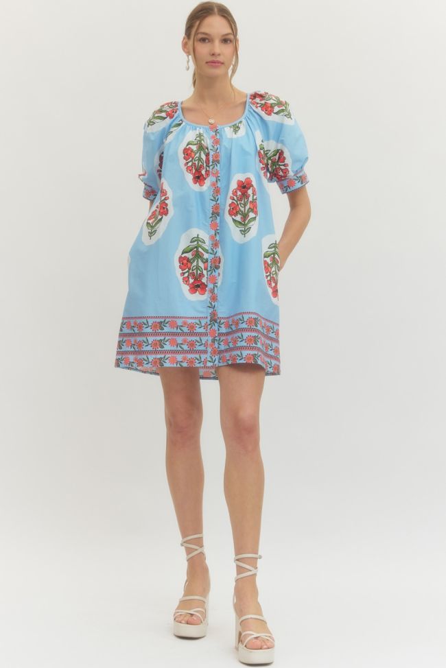 Floral Print Block Sleeve Dress