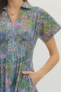Floral Print Zip Up Dress