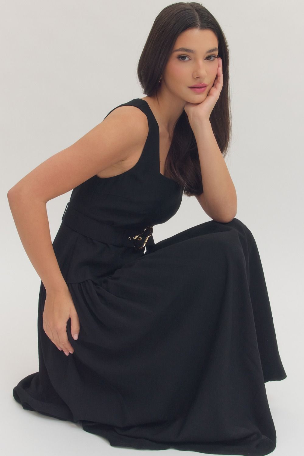 Gold Buckle Black Dress