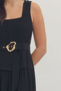 Gold Buckle Black Dress